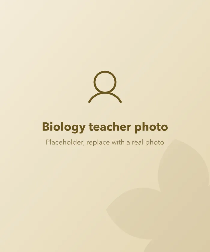 Placeholder for a photo of the biology teacher